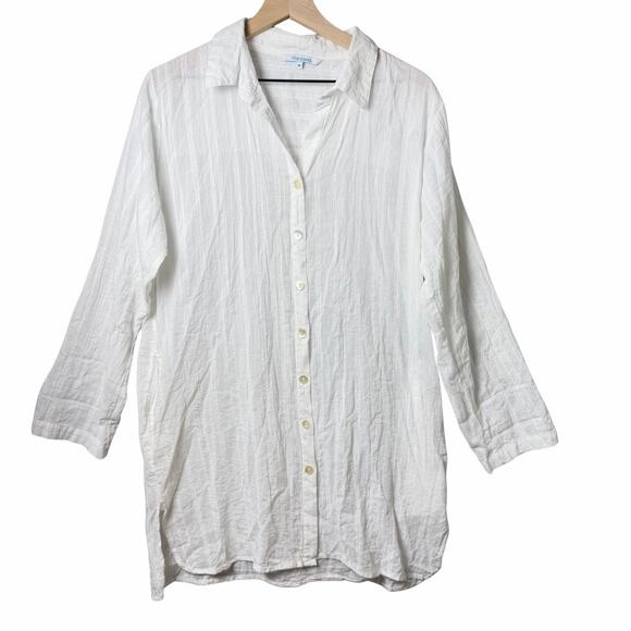 Blue Island White Long Sleeve Gauze Tunic Beach Swim Cover Up Top 100% Cotton M - Picture 1 of 10